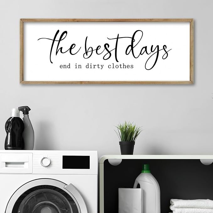 FZMHASLWW Laundry Room Sign Wall Decor 32"×12" The Best Days End In Dirtiest Clothes Large Wood Framed Wall Art Hanging (Wood)