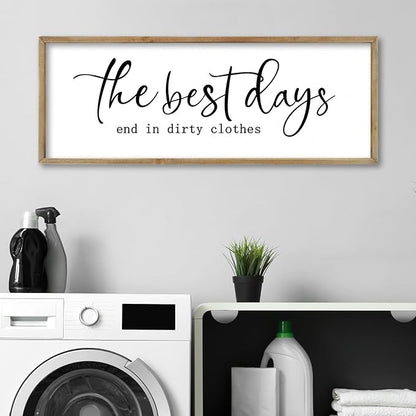 FZMHASLWW Laundry Room Sign Wall Decor 32"×12" The Best Days End In Dirtiest Clothes Large Wood Framed Wall Art Hanging (Wood)