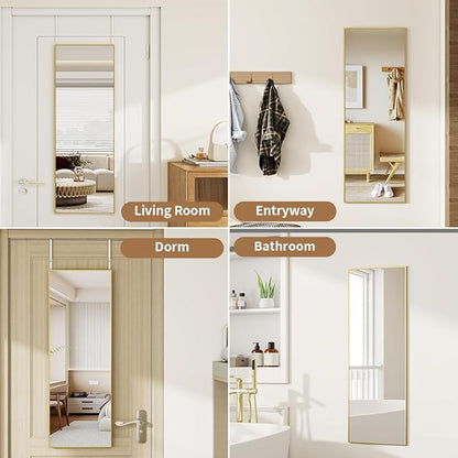 Door Mirror, Over The Door Full Length Mirror, 50"x16" Hanging Mirrors for Bedroom, Living Room, Entryway, Dorm, Gold