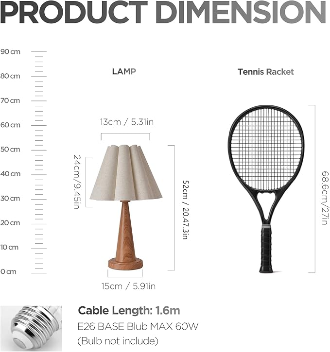 Modern Table Lamp with Petal Linen Lampshade, Light Faux Wood Metal Base, 20.5” Bedside Nightstand Lamp for Bedroom, Living Room, Office, E26 Base, Max 60W (Bulb Not Included)