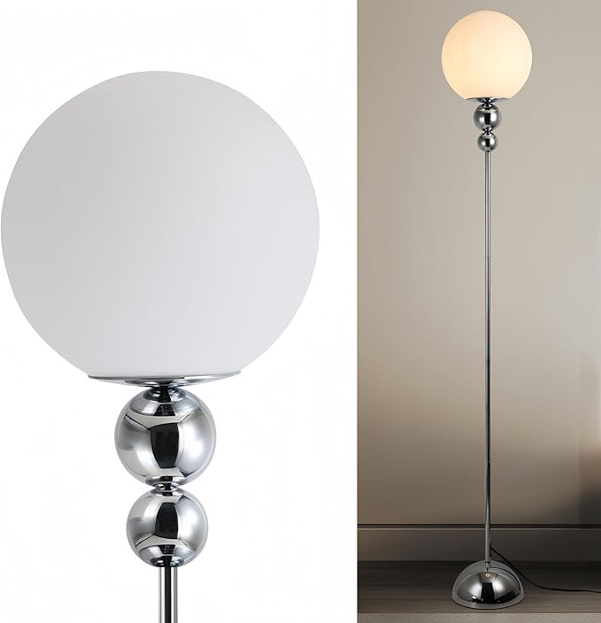 DEC LUCE DECOLUCE LIGHTING Modern Floor Lamps for Living Room, Globe Glass Shade Floor lamp for Bedroom, Standing lamp for Office, Corner(Chrome)