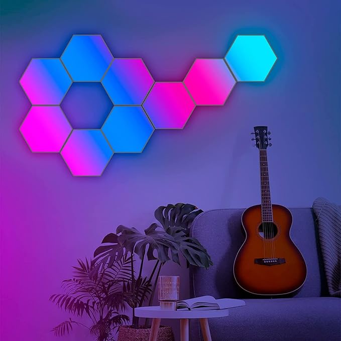 Hexagon LED Lights, Smart RGB-IC Gaming LED Wall Lights App & Remote Control Music Sync, Hexagon Light Panels DIY Geometry Ambience Lighting for Gaming Room Bedroom Streaming, 10 Panels