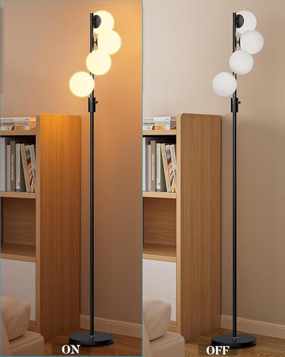 Lightdot 64IN Dimmable Globe Floor Lamp, Black Standing Lamps with 4PCS 3000K Bulbs Included, Mid Century Modern Floor Lamp with 5Lbs Heavy Base for Living Room/Sofa Beside/Corner Decor