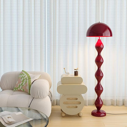 Red Mushroom Floor Lamp with Metal Lampshade,Adjustable 3-Color Temperature Reading Lamp,Nordic Style Standing Lamp for Nursery Bedroom and Living Room
