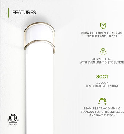 ASD LED 30" Vanity Flush Mount Light Fixture, Linear Bathroom Lighting Bar | 3CCT, Dimmable, Energy Star, ETL Listed | 28W 2425LM 3000-5000K 120V | Long Bath Wall Sconce Over Mirror | Nickel