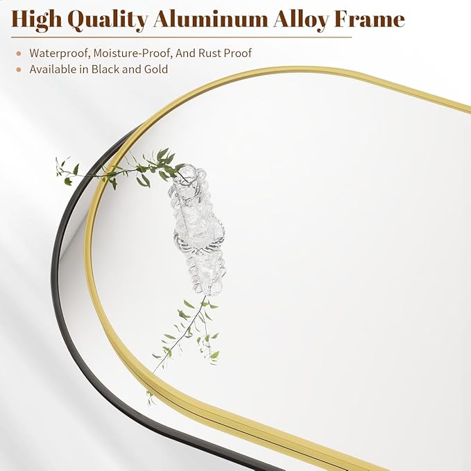 BEAUTYPEAK 32"x34" Arch Bathroom Mirror, Wall Mounted Vanity Metal Frame Mirror for Bedroom, Entryway, Living Room, Gold