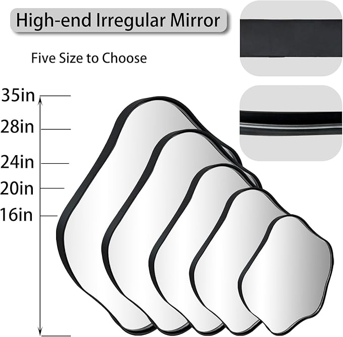 Irregular Shaped Mirror, 20" Modern Scalloped Mirrors, Asymmetrical Wall Mirror Decorative, Wavy Round Mirrors for Living Room Bathroom Bedroom Hallway Entryway Fireplace