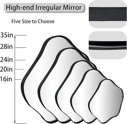 Large Scalloped Mirror, 35" Irregular Shaped Mirror, Asymmetrical Wall Mirrors Decorative, Modern Wavy Round Mirrors for Living Room Bathroom Bedroom Hallway Entryway Fireplace