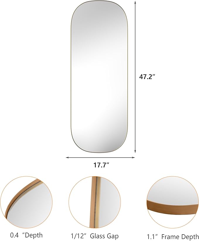 Wall Mirror Decorative Metal Gold Wall-Mounted Mirrors, 47"x18" Oval Tall Mirror for Wall, Full Length Mirrors, Large Bathroom Vanity Mirror Iron Brushed Gold Frame