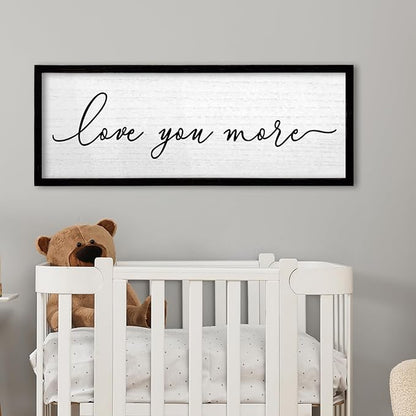 TQianJiang Romantic Bedroom Wall Decor Love You More Sign 24"×10" Above Over Bed Minimalist Modern Heartwarming Quote for Couples Large Wood Framed Wall Hanging Art (Black)