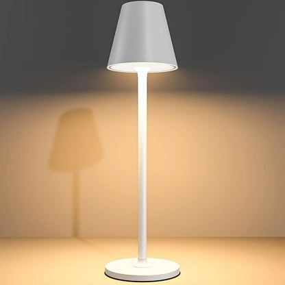 Timjorman Modern LED Cordless Table Lamp, 4000mAh Rechargeable Battery, 3 Level Brightness Night Light, Metal Shell, Minimalist Design, for Couples Dinner/Coffee Table/Restaurant/Bedroom, White