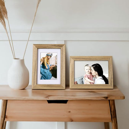 Egofine 4x6 Picture Frames with Plexiglass, Display Pictures 3x4.5 and 3.5x5 with Mat or 4x6 Without Mat Set of 4 for Tabletop and Wall Mounting, Carbonized Brown