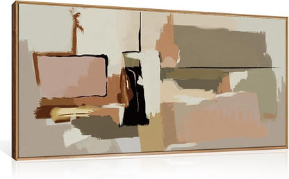 Abstract Neutral Brushstroke Framed Canvas Wall Art Set,Minimalist Beige Toned Color Blend Wall Decor,Modern Color Block Geometric Artwork for Living Room,Bedroom-20 x40