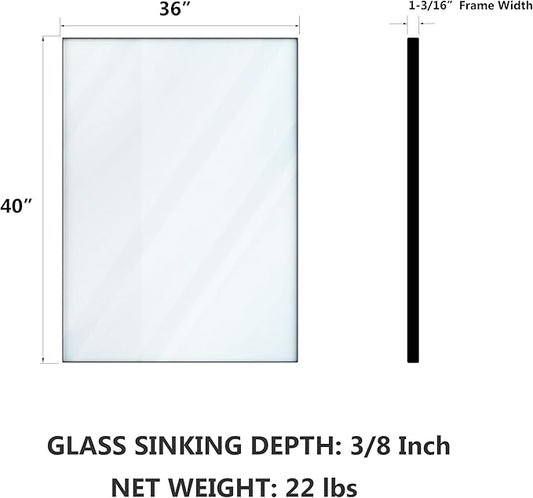 VocalStar Black Bathroom Mirror for Wall, 36 x 40 Inch Large Square Corner Rectangle Metal Framed Bathroom Vanity Mirrors Modern Farmhouse, 1/4-inch Shatterproof Glass | Ultra-Flush Hanging