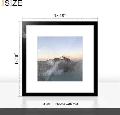 Wiscet 12x12 Picture Frame Set of 9, Gallery Wall Frame Set Display Pictures 8x8 with Mat or 12 x 12 without Mat, Square Collage Picture Frames for Wall, Black