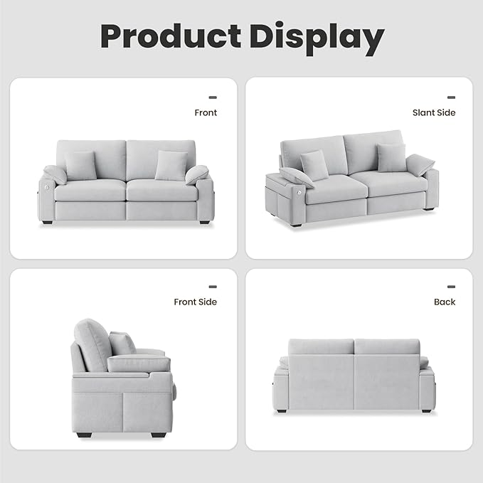 76" Modern Loveseat Couches for Living Room, Comfy Loveseat Sofa with Deep Seat Couch, USB/Type-C Port, Side Storage, Removable Cover, Small Couches for Living Room, Light Grey