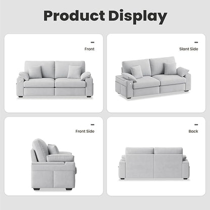 76" Modern Loveseat Couches for Living Room, Comfy Loveseat Sofa with Deep Seat Couch, USB/Type-C Port, Side Storage, Removable Cover, Small Couches for Living Room, Light Grey