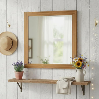 ZIYOO 30x30 Inch Wood Mirror Rustic Wall Decor for Entryway Farmhouse Wooden Vanity Mirrors Bedroom Living Room