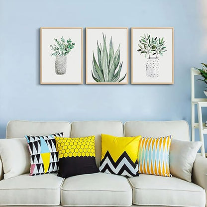 Natural Wood Framed Wall Art Painting For Dining Room Family Wall Decor For Bedroom Kitchen Wall Decoration Living Room Decor Green Leaf Pictures Artwork For Home Walls 3 Piece Framed Art Prints