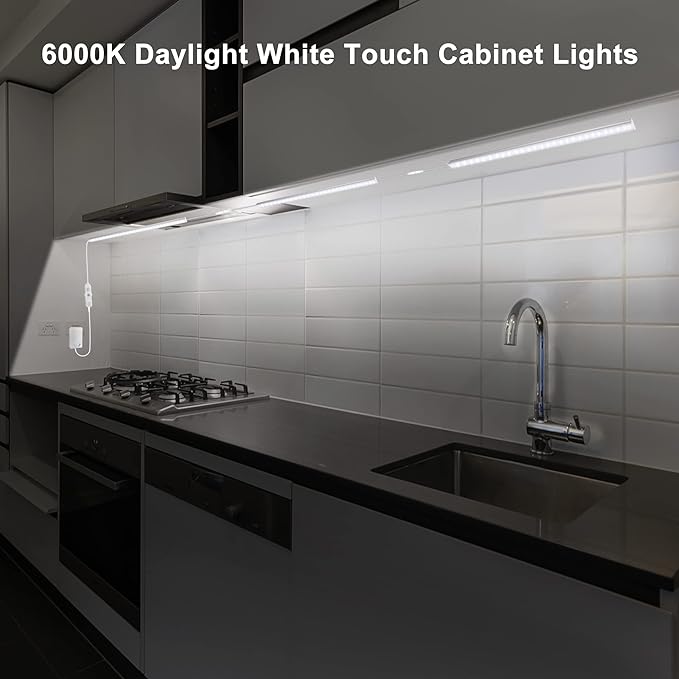 Maylit Under Cabinet Lights Plug in, 6 Pcs 12 Inch Ultra Thin Under Cabinet Lighting, Super Bright Daylight White Under Counter Lights for Kitchen, Dimmable Light for Cabinet, Counter, Workbench, Desk