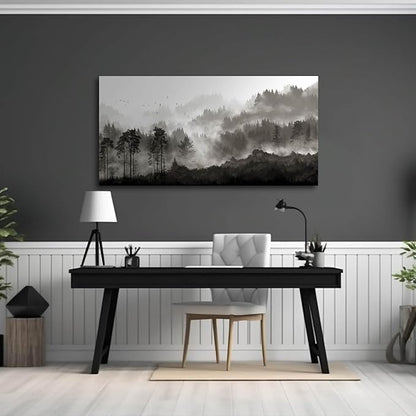 YJYart Landscape Wall Art Black Forest Tree Painting for Bedroom Living Room Kitchen Office Well Decoration Ready to Hang 24x48 Inches