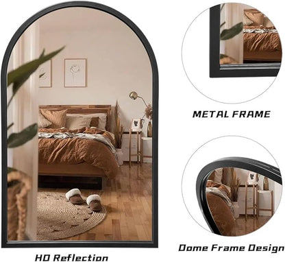 Wall Mounted Mirror, 38x24 Inch Black Bathroom Mirror, Arched Window Mirrors for Wall, Arched Top Mirror with Metal Frame, Vanity Mirror for Living Room or Bedroom