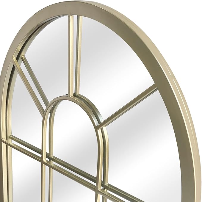 HQiJun Wall Mirror Window Decorative Mirrors Arched Farmhouse for Living Room Bedroom Entryway Bathroom Vanity(Gold,31.5” x 20” x 1”)