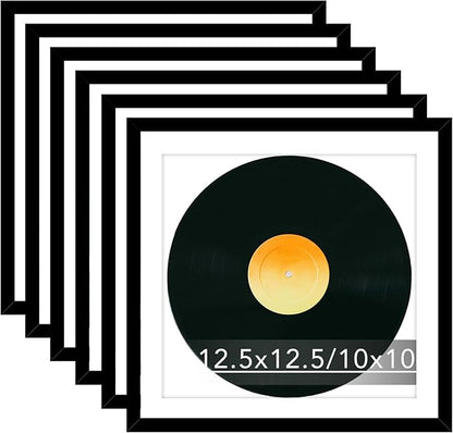 JCJMY 6 Pack 12.5x12.5 Record Frame with 10x10 Mat for Vinyl Record Album Cover Poster, Display Picture 10x10 with Mat or 12.5 x 12.5 Without Mat, Wall Hanging Vinyl Frames, 6 Pack, Black