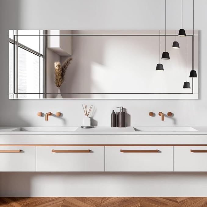 Syndra 65‘’x24‘’ Beveled Edge Full Length Mirror, Frameless Wall-Mounted & Glass Frame Mirror, Large Rectangle Full Body Mirrors for Bedroom, Living Room, Bathroom, Entryway(Vertical or Horizontal)