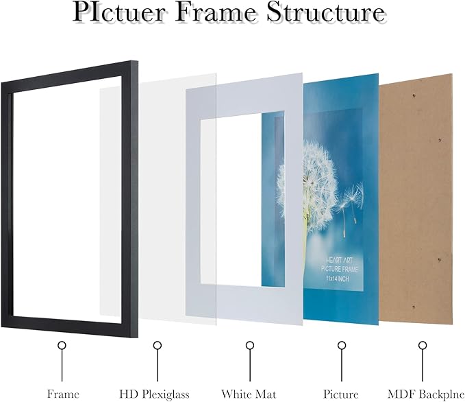 HEART ART Frame, Picture Frame Set of 9 13x19 inches with Mat for 11x17, Gallery Wall Design, Black