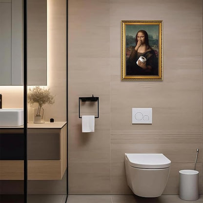 YD&YZY Gold Framed Bathroom Wall Art Mona Lisa Humor Amusing Toilet Art Pinching Nose Wall Decor Funny Vintage Painting Picture Print Whimsical Artwork Bathroom Restroom 16x24 inch Framed