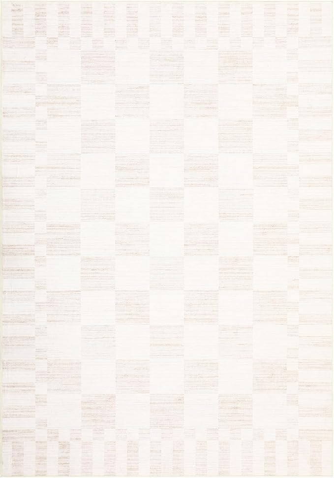 GarveeHome Beige Checkered Rug,Washable 3x5 Rug Non Slip for Entryway,Modern Soft Low-Pile,Neutral Farmhouse Geometric Checkerboard Rug,Small Area Rugs for Bedroom Kitchen Dining Room