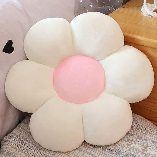 lannery Flower Plush Throw Pillows, Flower Floor Pillow Seating Cushion Toy for Reading, Room, Watching TV (11.8", White-1)