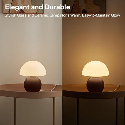 Dawnwake Mushroom Lamp Table Lamp for Bedroom,Desk Bedside Small Lamps for Living Room Night Stands,Mushroom Decor Cute Mini Modern Mid Century Lamps,Unique Aesthetic Home Living Room Decor(Coffee)