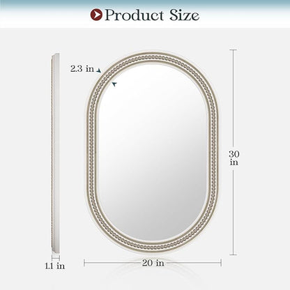 Farmhouse Oval Bathroom Boho Wall Mirror, 20" x 30" Antique Oval Bathroom Mirrors Over Sink, Wooden Wall Mirror for Bedroom, Living Room, Hallway, Vertical or Horizontal Hanging