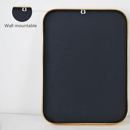 Gold Aluminum Metal Framed Mirror with Rounded Corners, Rust Resistant, Wall Mounted Mirror for Bedroom or Living Room,Vertical Hanging (Gold, 11.8x15.7inch)