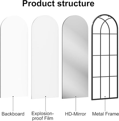 Dewfig 71"x32" Arched Window pane Full Length Mirror, Wall Mirror, Floor Standing Mirrors, Farmhouse Long Full Body Mirrors Wall Mounted for Living Room, Bedroom, Entryway, Fireplace, Black
