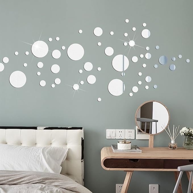 2Pcs 7.87" Round Wall Mirror Tile, Self Adhesive Non Glass Sticker Acrylic Disc, High Clear Circle Decorative for Bathroom, Bedroom, Door