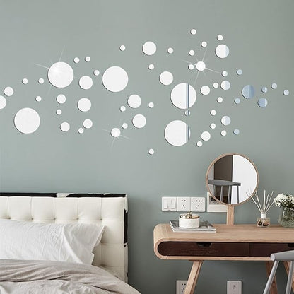 2Pcs 7.87" Round Wall Mirror Tile, Self Adhesive Non Glass Sticker Acrylic Disc, High Clear Circle Decorative for Bathroom, Bedroom, Door