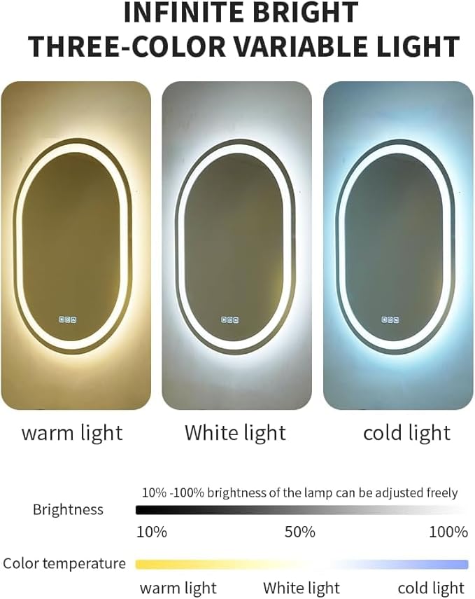 20X28 inches Oval LED Bathroom Mirror with Lights, Anti-Fog, Dimmable, Backlit + Front Lit, Lighted Bathroom Vanity Mirror for Wall, Memory Function, Tempered Glass, Shatter-Proof