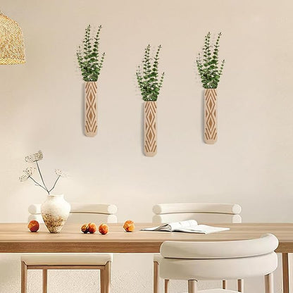 Wooden Wall Planter Set of 3 - Modern Bohemian Home Decor for Living Room, Bedroom, Bathroom - Beige Finish Planter for Dried Flowers, Faux Greenery, Indoor Plants
