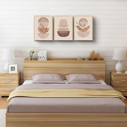 Boho Canvas Wall Art - Living Room, Bedroom, Kitchen & Office - Minimalist Natural Wood Framed Wall Paintings
