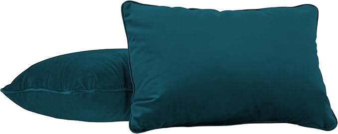 FDP 16" x 24" Velvet Rectangle Lumbar Pillow Set with Piping Decorative Throw Pillow for Home Dcor in Living Room, Bedroom or Lounge (2-Pack) - Peacock, 15160-345