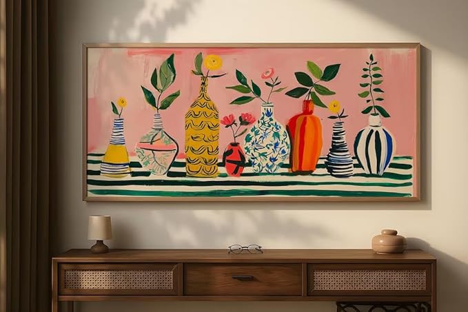 ZHBJSM Colorful Flower Bottle Wall Art Boho Vibrant Patterned Poster Chic Retro Bold Print Decor Playful Maximalist Dopamine Art Aesthetic Prints for Bedroom Living Room 16x24 Inch Unframed