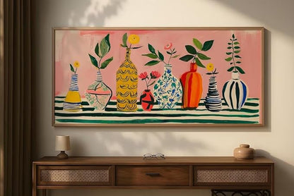 ZHBJSM Colorful Flower Bottle Wall Art Boho Vibrant Patterned Poster Chic Retro Bold Print Decor Playful Maximalist Dopamine Art Aesthetic Prints for Bedroom Living Room 16x24 Inch Unframed