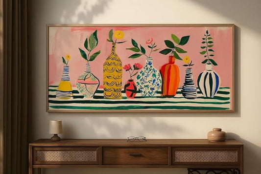 ZHBJSM Colorful Flower Bottle Wall Art Boho Vibrant Patterned Poster Chic Retro Bold Print Decor Playful Maximalist Dopamine Art Aesthetic Prints for Bedroom Living Room 16x24 Inch Unframed