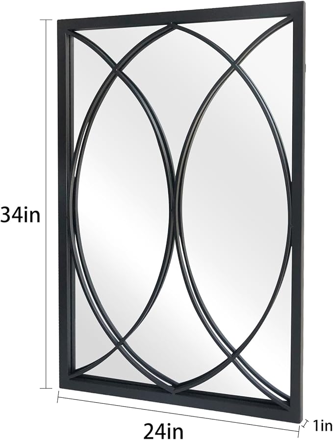 HQiJun Black Rectangle Wall Mirror, Farmhouse Decorative Mirror for Entryway, Living Room, Bedroom, Hallway, Fireplace, Accent Wall Decor (Black2, 30'' x 20'')