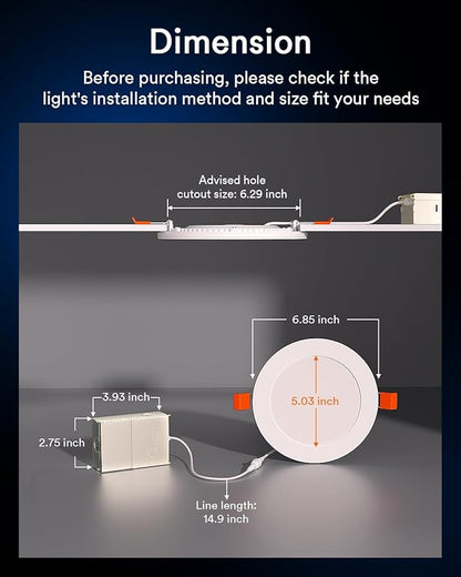 Lumary Smart Recessed Lighting Pro 6 Inch with RGB/Night Ring, 13W 1100LM Smart WiFi RGBWW LED Downlight, Canless with Junction Box, Works with Alexa/Google Assistant/BT Remote, ETL Listed, 4 Pack