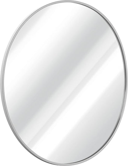 HBCY Creations Small Round Mirror, Silver 20 inch Wall Mirror for Entryway, Bathroom, Living Room and More, Modern Minimalist Mirror for Both Rustic and Boho Design and Decor