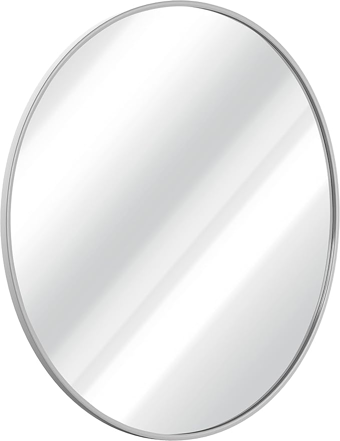 HBCY Creations Small Round Mirror, Silver 16 inch Wall Mirror for Entryway, Bathroom, Living Room and More, Modern Minimalist Mirror for Both Rustic and Boho Design and Decor